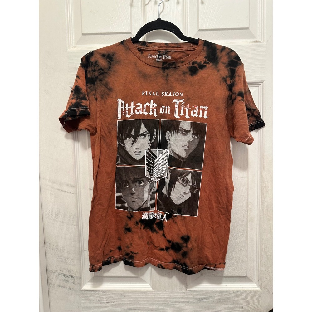 Attack on Titan Final Season Tie Dye Graphic Tee Orange Black Mens Small S